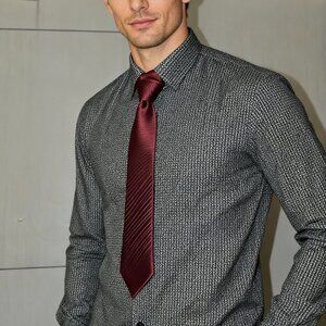 NINE WEST Men's Slim Fit Dress Shirt – Black & White with 2 Ties (New in Box)